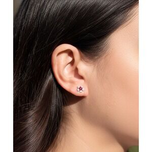 14K Gold Flower Stud Earrings, Red & White CZ Studs Fashion Earrings**